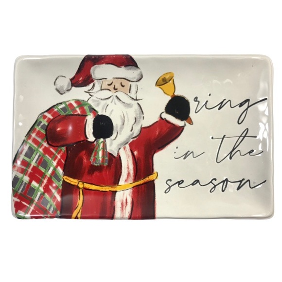 MUD PIE Ring In The Season Santa Ceramic Sentiment Platter - Picture 3 of 12
